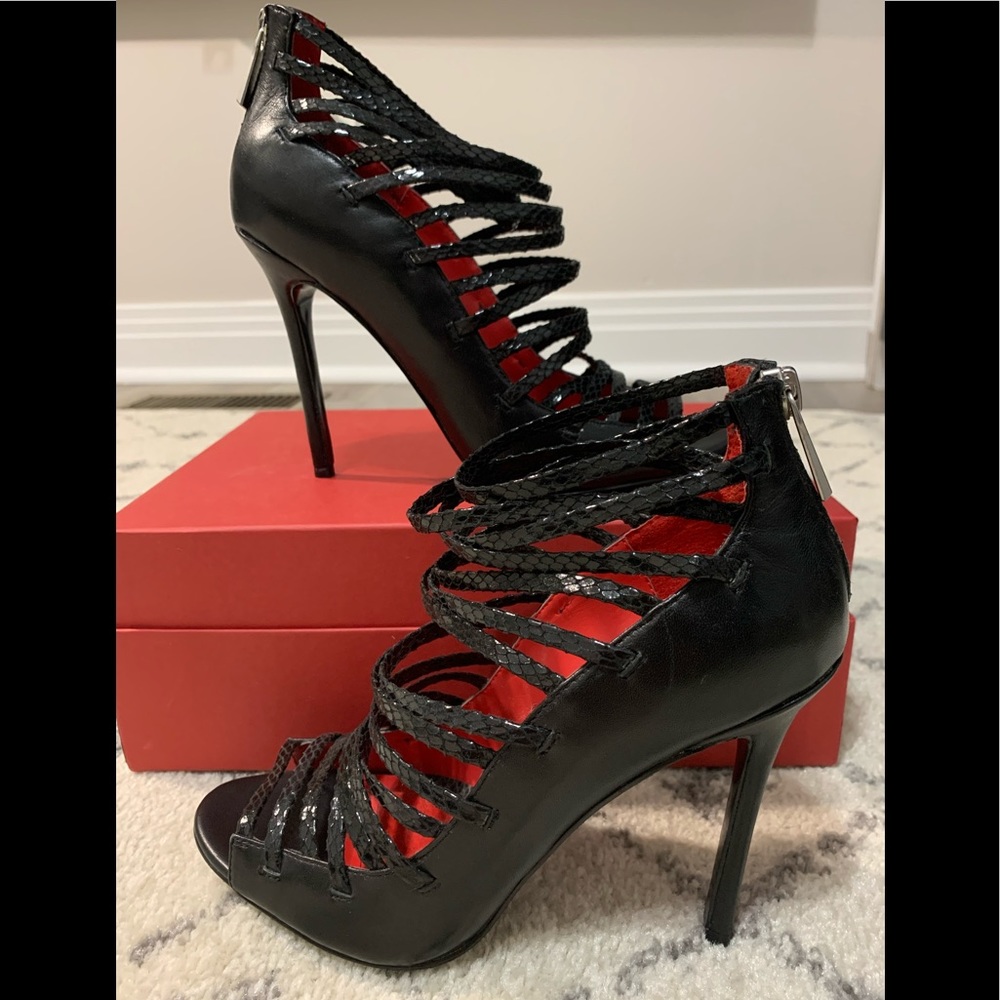 Charles Jourdan Black Caged Strap Heels